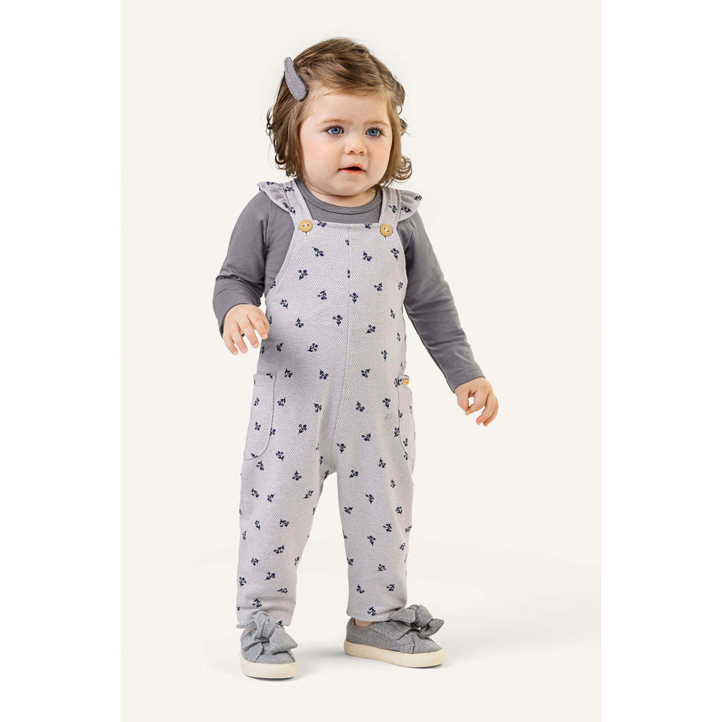 Conjunto Bebê Menina Body e Jardineira Floral Colorittá Cinza