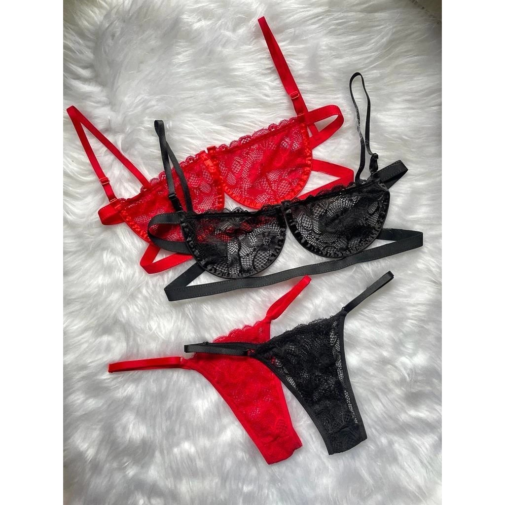 Kit 2 Conjunto Lingerie Gringa Renda Meia Taça com Aro e Regulagem Lateral Sensual em Oferta na Shopee