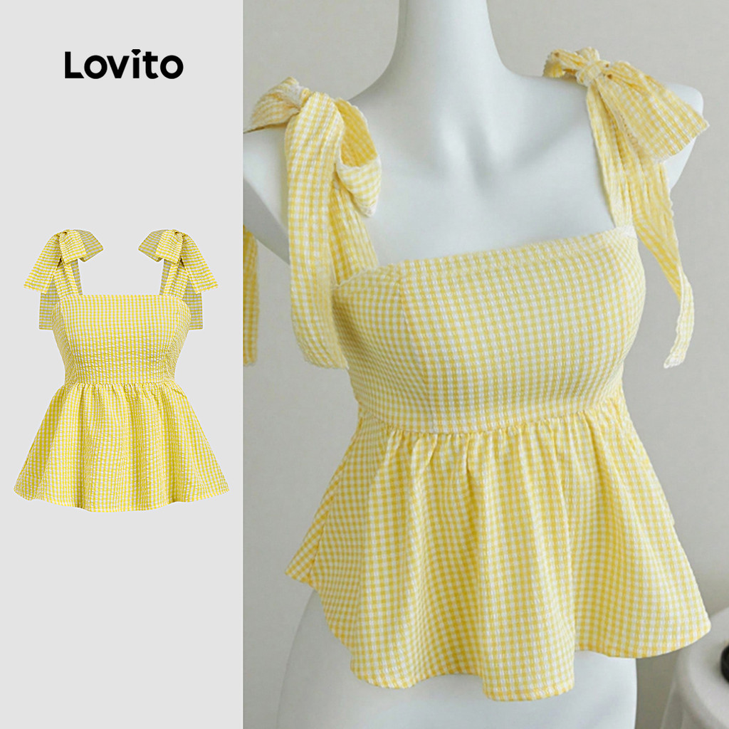 Lovito  Top Elegante com e Estilosa Blusa Amarela Clara para Primavera/verão para mulheres. L172ED1865 em Oferta na Shopee