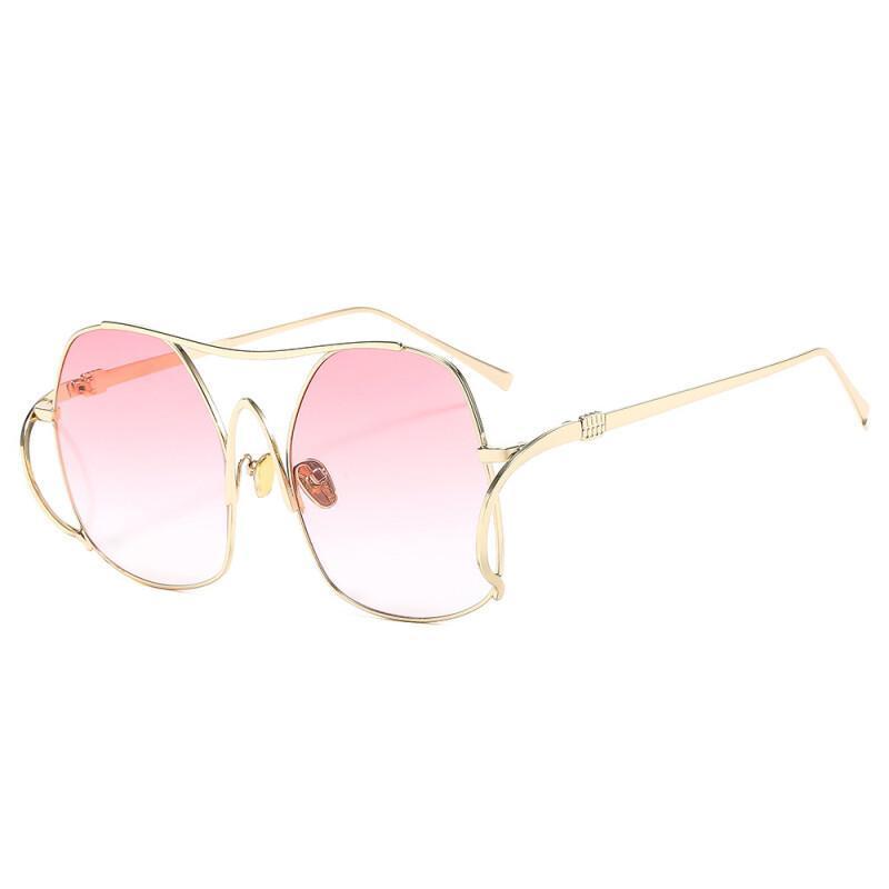 Óculos de Sol Oversized com Armação Poligonal Estilosa, Óculos de Sol Retrô de Metal para Mulheres, Óculos de Sol de Per