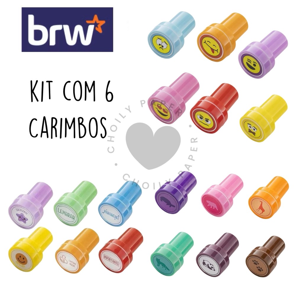 Kit Carimbo com 6 Unidades - BRW Pedagógico Escolar Zoo Emoji Emotions Animais