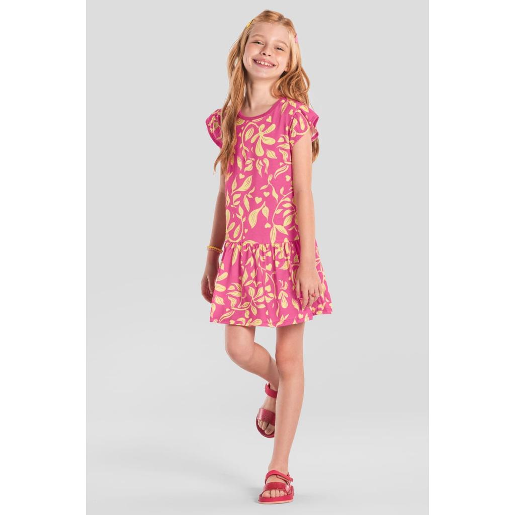 Vestido infantil menina de flores Brandili -Rosa