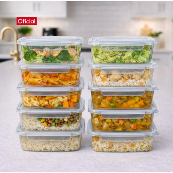 Kit 10 ou 5 Marmita Potes 850ml Travas Laterais Reutilizável - Livre de BPA Alimentos Organiza