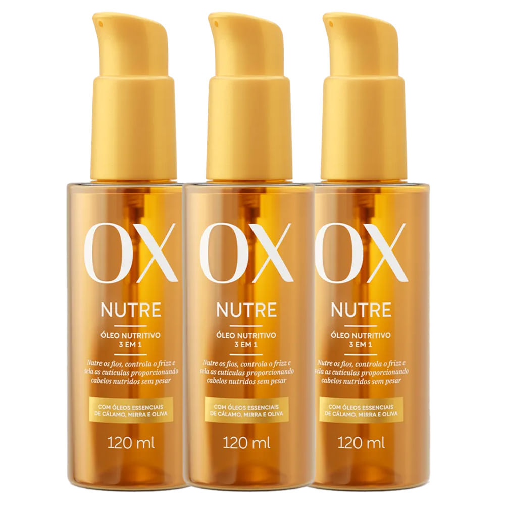 Kit Óleo Capilar Nutritivo OX Nutre 3 Em 1 120ml - 3 Unidades