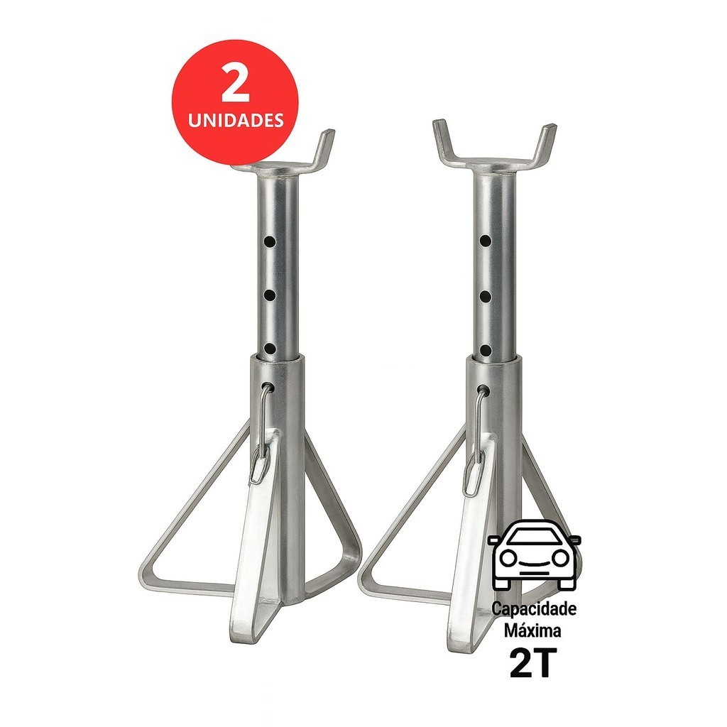 Kit 2 cavaletes automotivo apoio tripé Veiculo 2 Toneladas Zincado oficina mecânica reparos carros estética