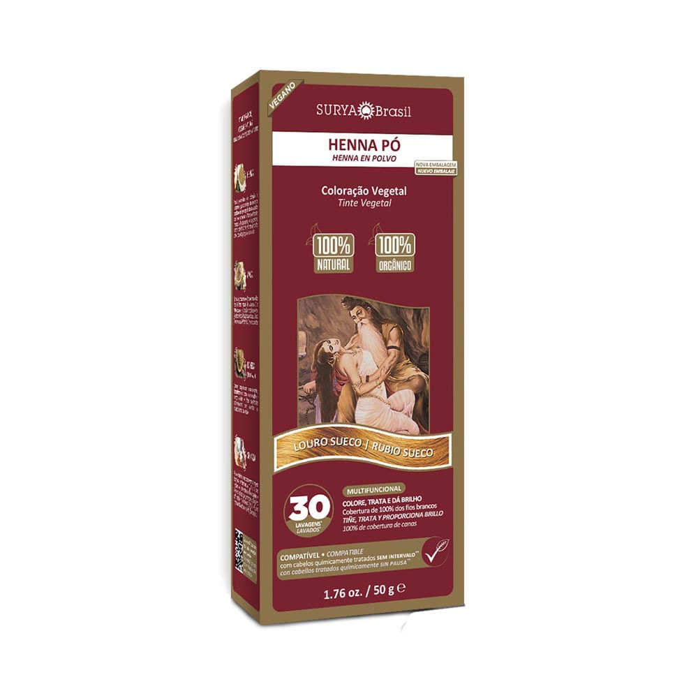Henna Surya Pó 100% Natural Cor Louro Sueco 50g em Oferta na Shopee