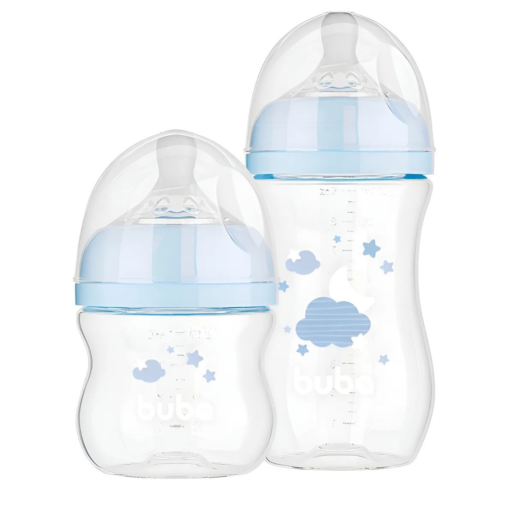 Kit 2 Mamadeira Bebê Azul Buba Easy flow 120ml e 270ml em Oferta na Shopee