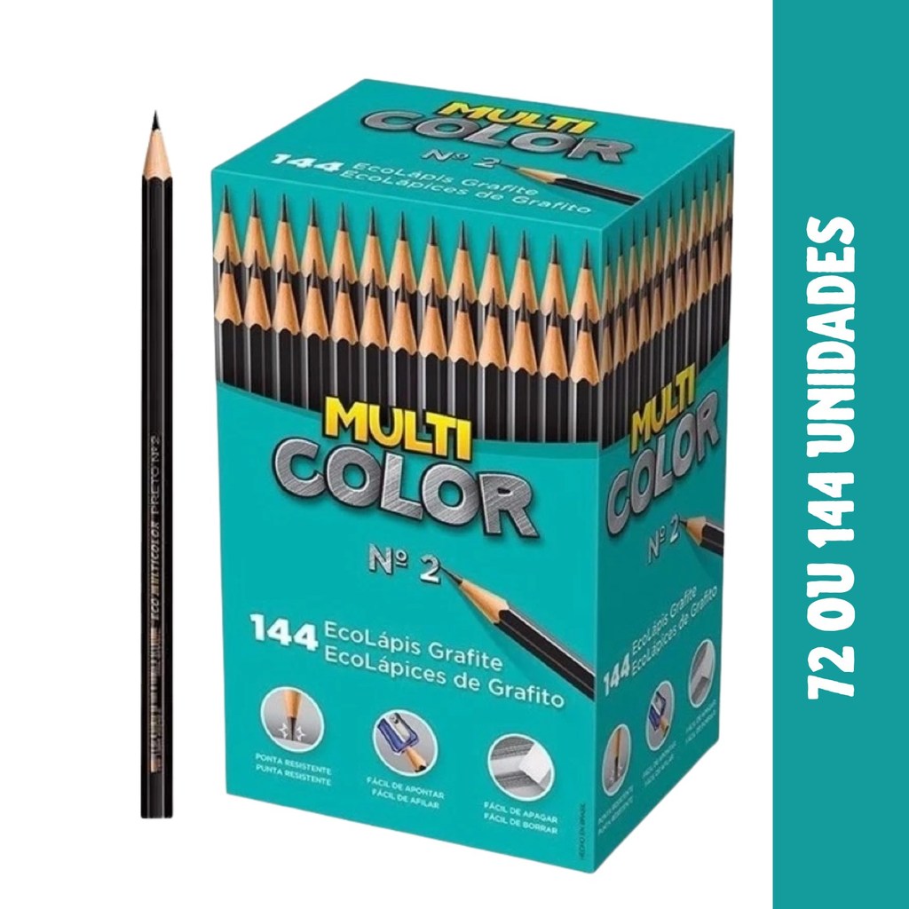 Lápis Preto Nº2 Escolar Kit 72 ou 144 Unidades EcoLápis MultiColor Caixa Atacado