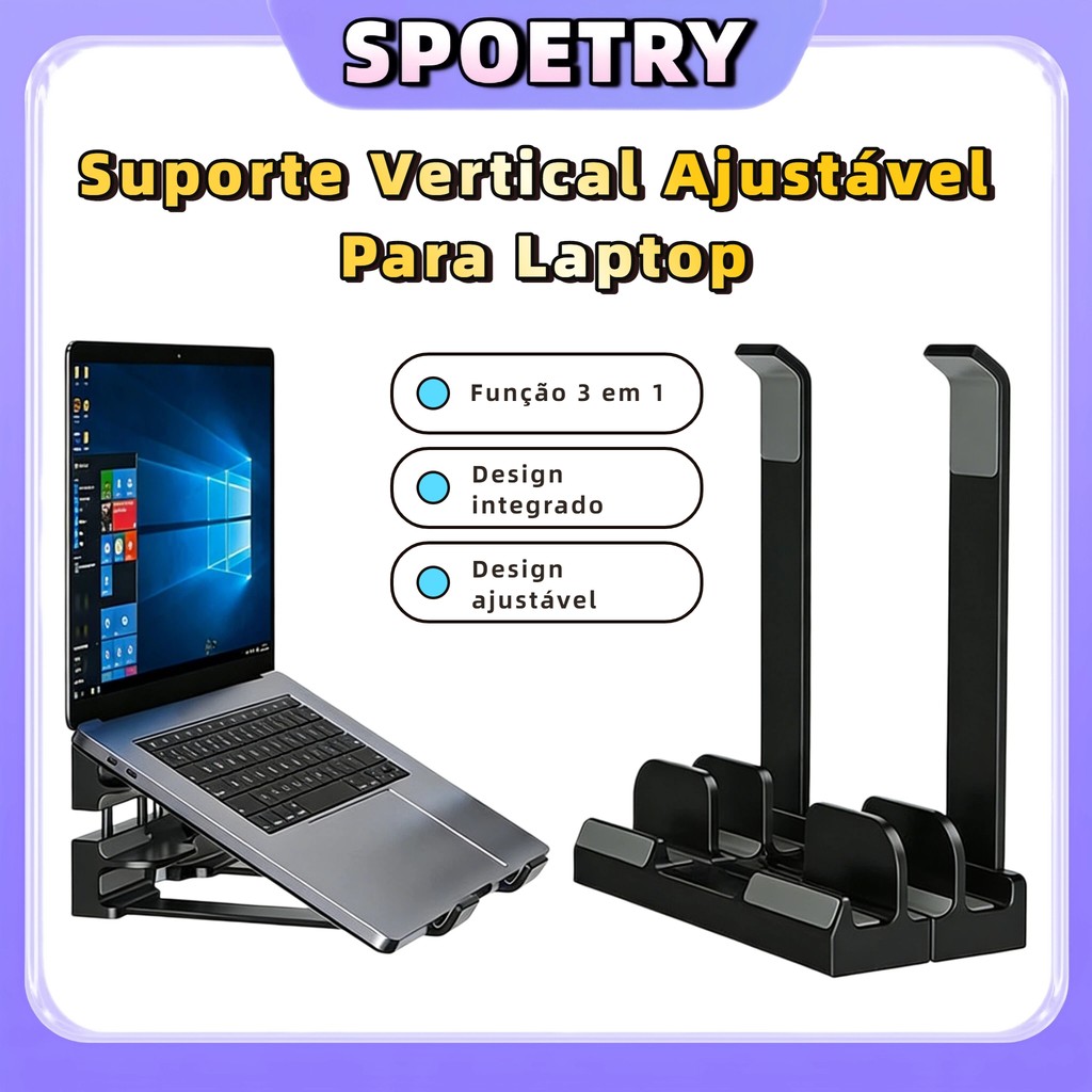 Suporte De Mesa Aluminio Vertical Três Ajustável Para Notebook Tablte ergonômico antiderrapante Leve e portátil