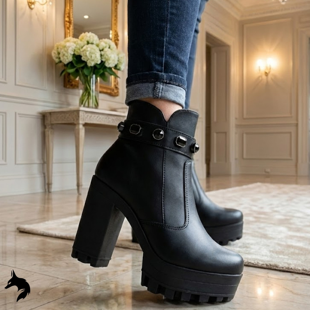 Bota Feminina Coturno Tratorado Salto Alto Conforto Extremo Com Zíper Lateral Resistente Macia Dia Dia Trabalho Passeio