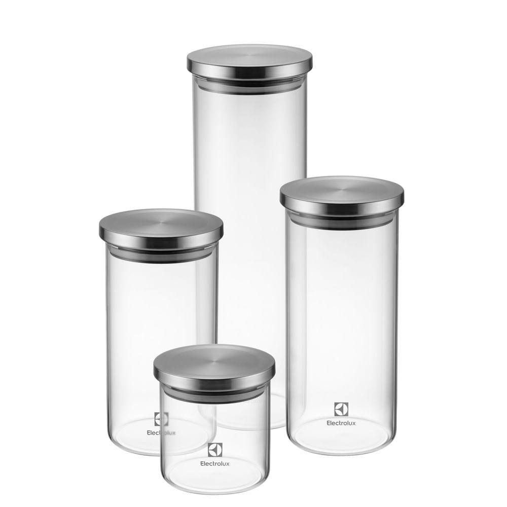 Potes Herméticos Electrolux de Vidro Porta-Mantimentos com Tampa Inox 4 Unidades em Oferta na Shopee