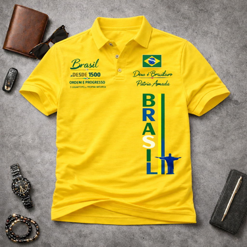 Camisa Gola tradicional Masculina Brasil 1500 Edição copa do mundo 2026 - 100% algodão