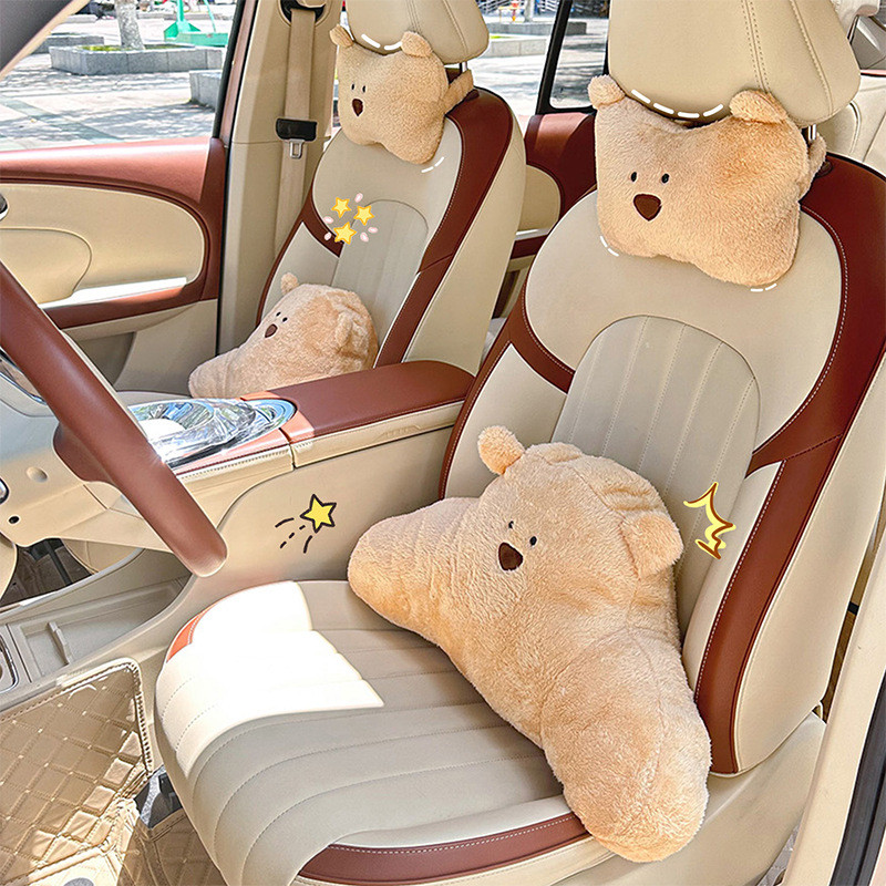 Travesseiro De Pescoço Para Encosto De Cabeça Automotivo , Urso Fofo , Almofada De Assento De Carro , Lombar De Pelúcia De Inverno xjfi