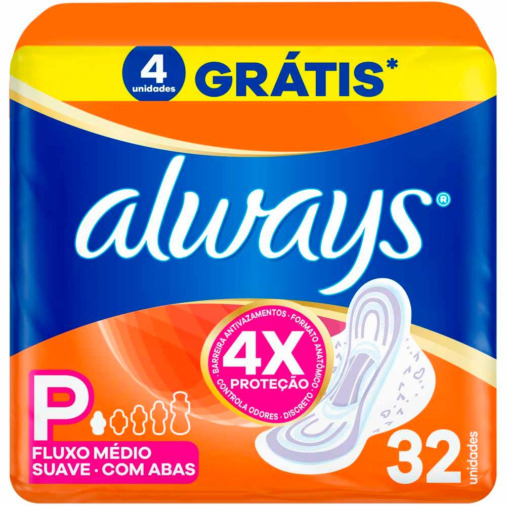 Absorvente Always Proteção Suave Tamanho P com Abas 32 Unidades em Oferta na Shopee