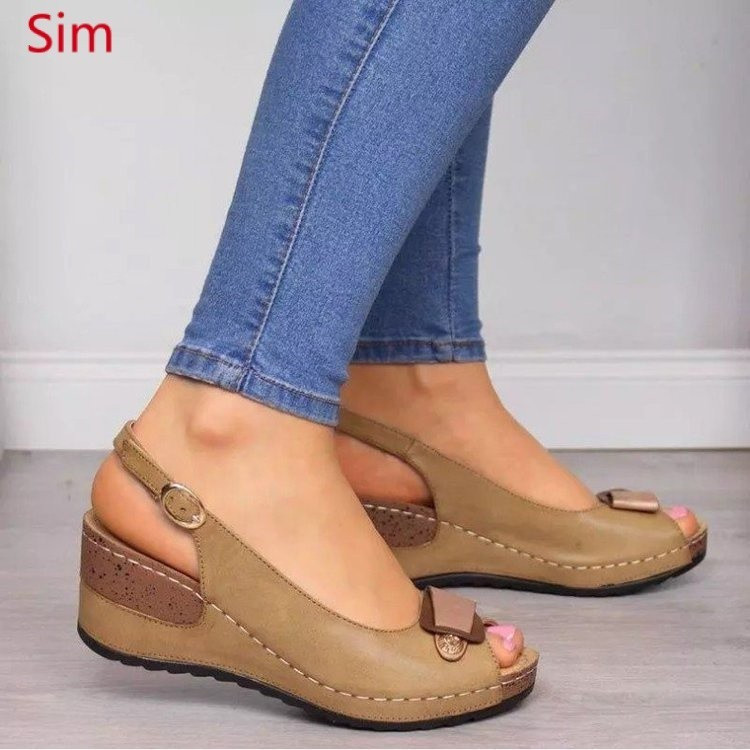 Novidade de Verão: Sandálias Femininas Confortáveis de Salto Alto com Salto Anabela, Estilo Retrô Romano, Sola Macia e B