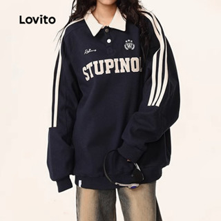 Lovito Moletom Preppy Vermelho Para Festa Casual Simples Outono/inverno Azul Para Mulheres LNA130019 em Oferta na Shopee