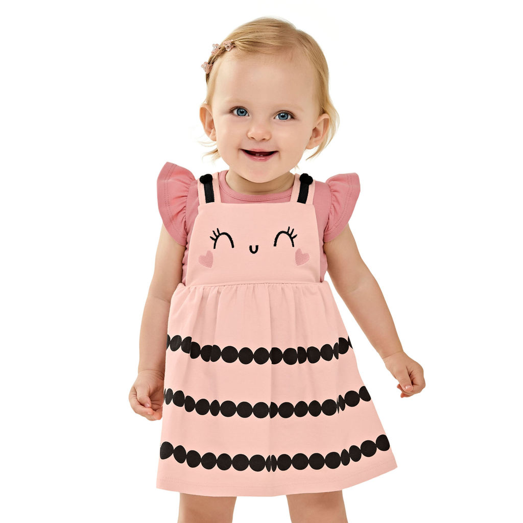 Conjunto Vestido e Blusa Bebê Menina Abelhinha Com Pompom Elian Rosa em Oferta na Shopee