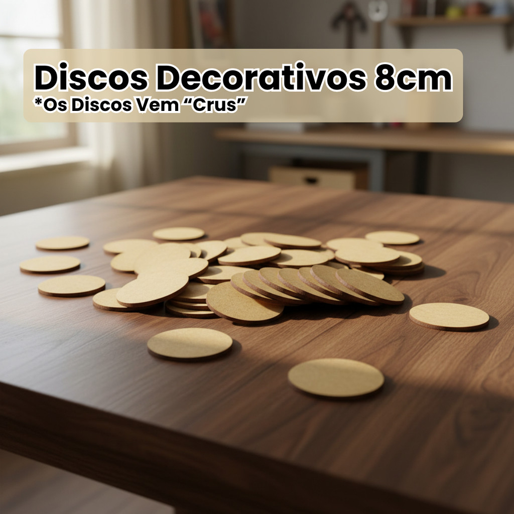 Bolacha MDF 8cm Redonda Cru Kit 50 ou 100 Unidades – Base para Artesanato, Pintura e Decoração