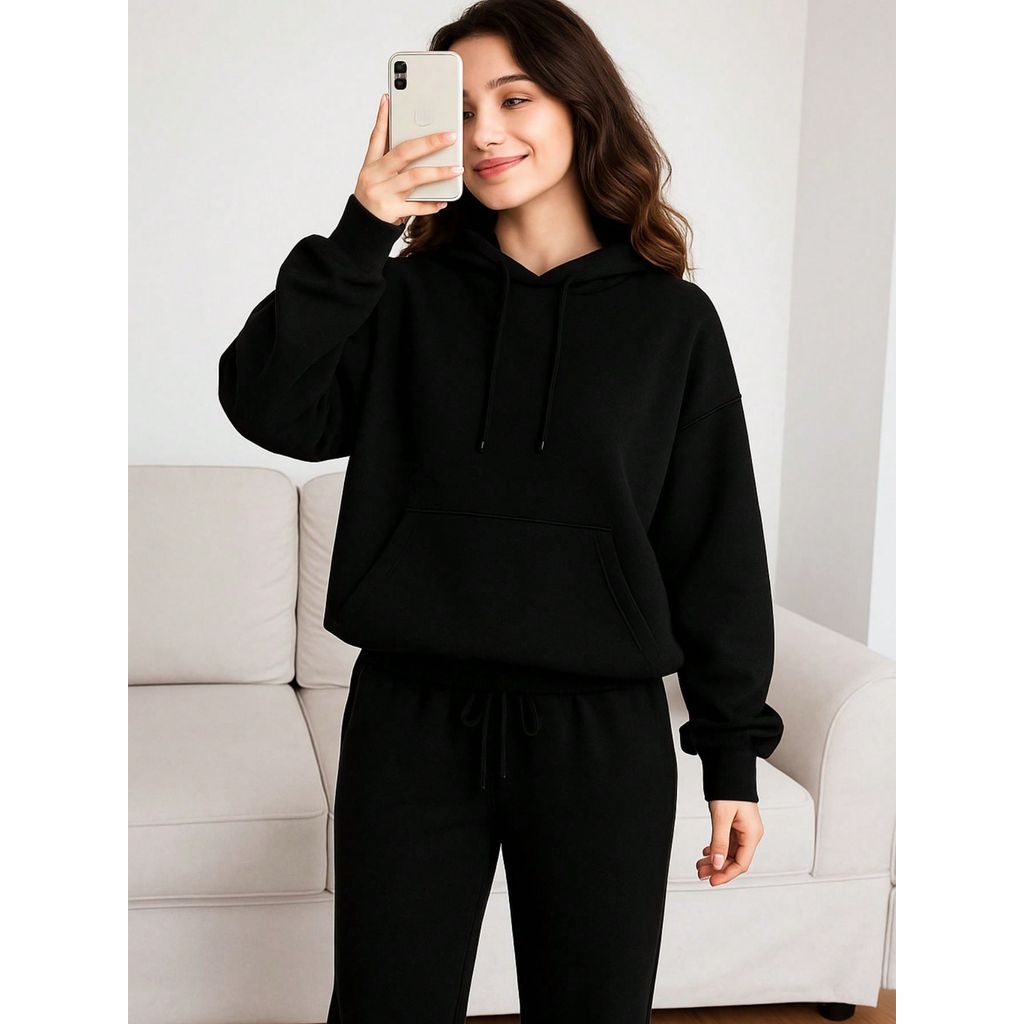 Conjunto Moletom Infantil Liso Menina Blusa de Frio Canguru + Calça Blusao Com Capuz e Cordão Ajustavel 2 até 16
