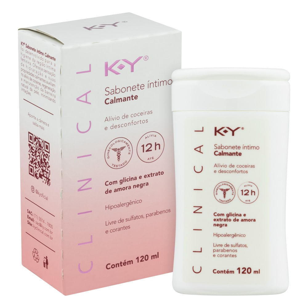 K-Y Clinical Sabonete Íntimo Líquido Calmante Alívio de Coceiras e Desconfortos 120ml em Oferta na Shopee