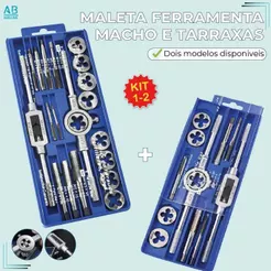 Kit Jogo Cossinete Macho e Tarraxa Rosca 3-12mm 20 Peças com Maleta Aço