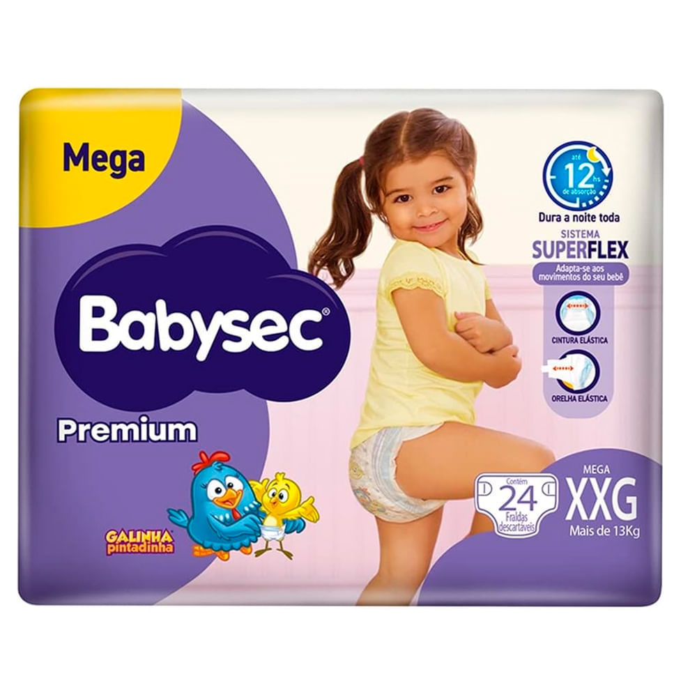 Fralda Descartável Babysec Premium Mega XXG Com 24 Unidades em Oferta na Shopee