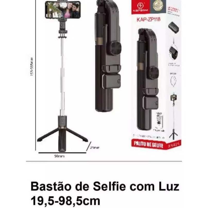 Tripe gravação Bastão Selfie Com  Controle Bluetooth Retrátil Celular