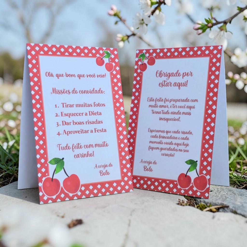 Até 30 Plaquinhas de mesa Cereja CEREJINHA vermelha - Centro de mesa Lembrancinha de festa infantil em Oferta na Shopee