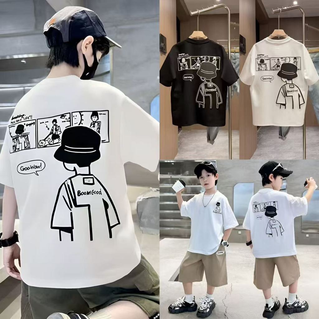 Crianças de manga curta topos verão novo estilo meninos impresso camisetas médio grande roupas infantis moda estilo fino