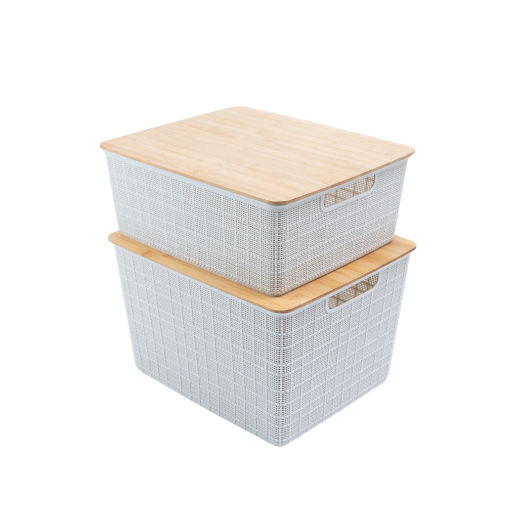 Kit 2 Caixas Organizadoras Tampa Bambu 12l/18l Branco – Oikos em Oferta na Shopee