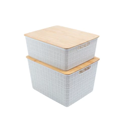 Kit 2 Caixas Organizadoras Tampa Bambu 12l/18l Branco – Oikos