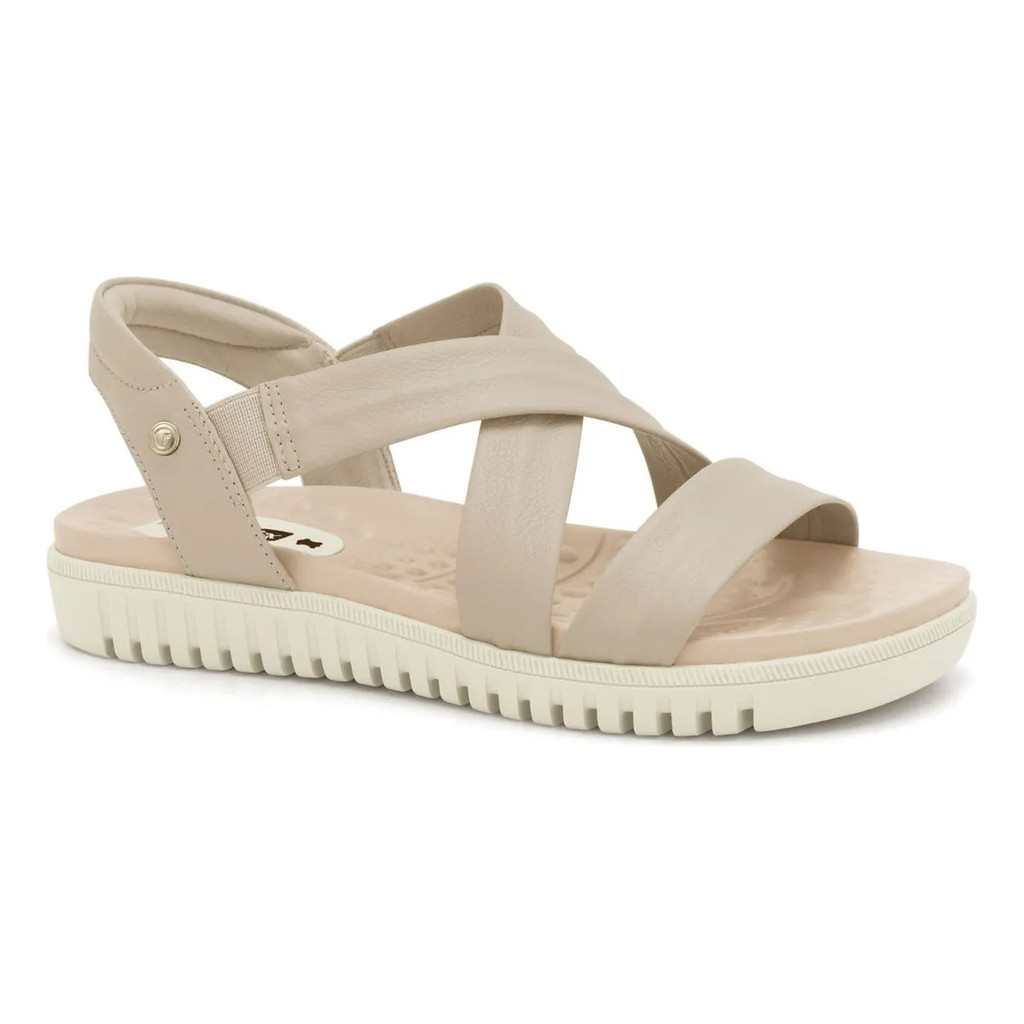 Sandália Feminina Comfortflex Couro Bege Confortável Leve Casual Elegante Moda Feminina