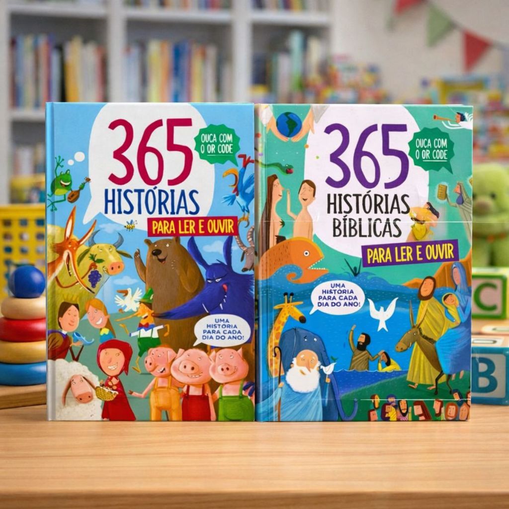 Kit 2 Livros | 365 Histórias Para Ler e Ouvir + 365 Histórias Bíblicas com Qr Code