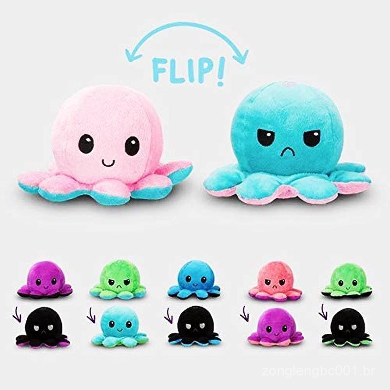 Boneca De Polvo Flip Octopus Plush Reversível Plushie Bipolar Brinquedos Recheados Melhores Presentes Para Crianças