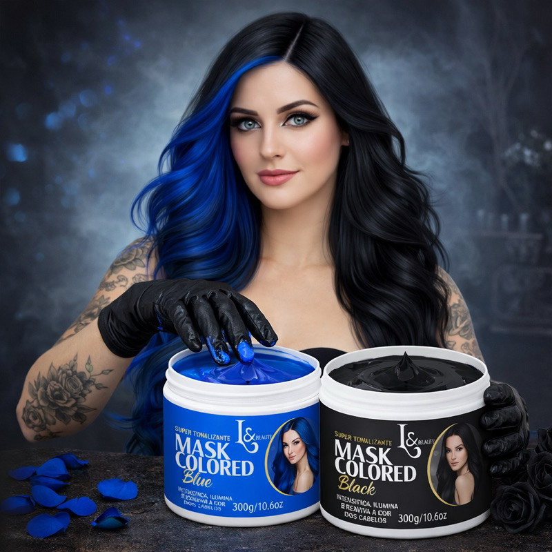 Combo Máscaras Tonalizantes Azul + Máscara Tonalizante Preto Intenso Sem Amônia L&beauty 300gr — imagem 2 de 2