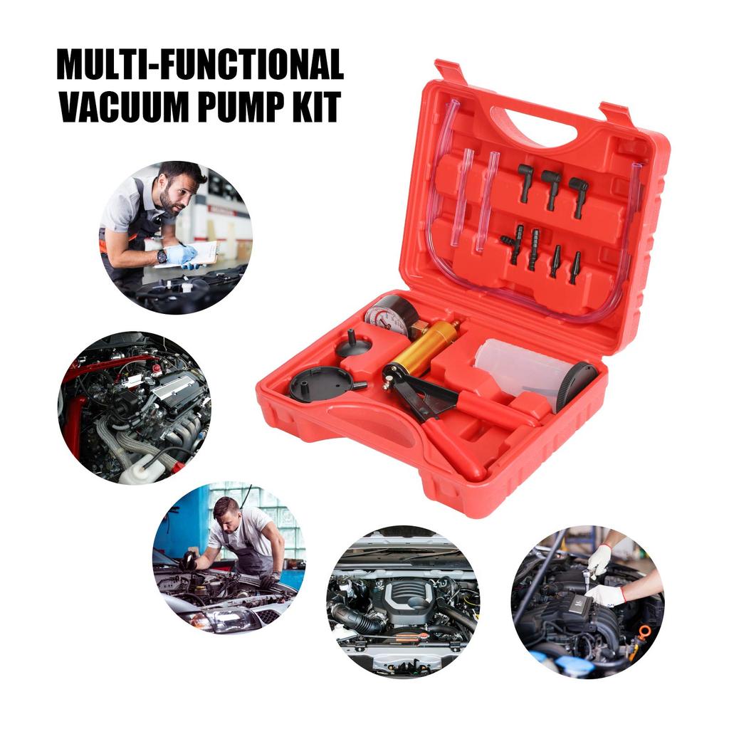 Brake Bleeder Kit with Hand Vacuum Pump with Gauge Adapters Automotive Brake Fluid Bleeding Set for Bike Car Truck.