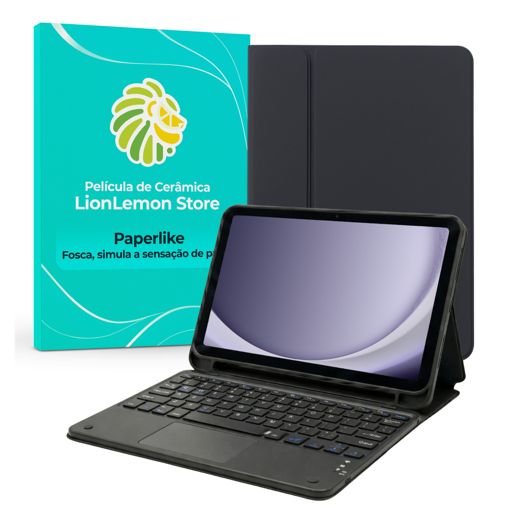 Kit Capa Preta Noir Luxe para Samsung Galaxy Tab A9,  Teclado TouchPad, Película