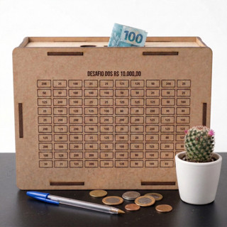 Caixa Cofre Mdf Desafio 5 Mil 10 MIL Poupança Cofrinho Woodbox em Oferta na Shopee