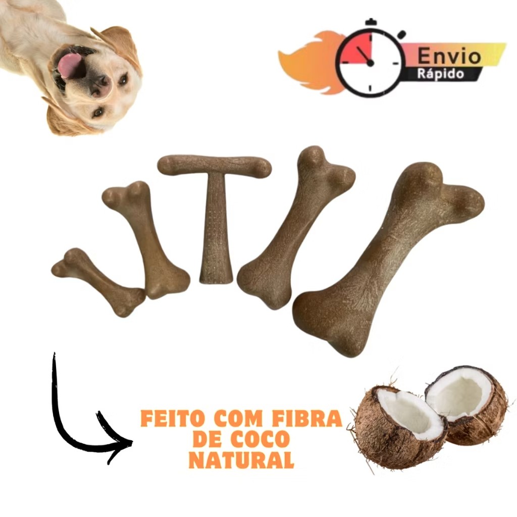 Osso Natural de Fibra de Coco Mordedor Resistente para Cães Enriquecimento Ambiental Anti Estresse