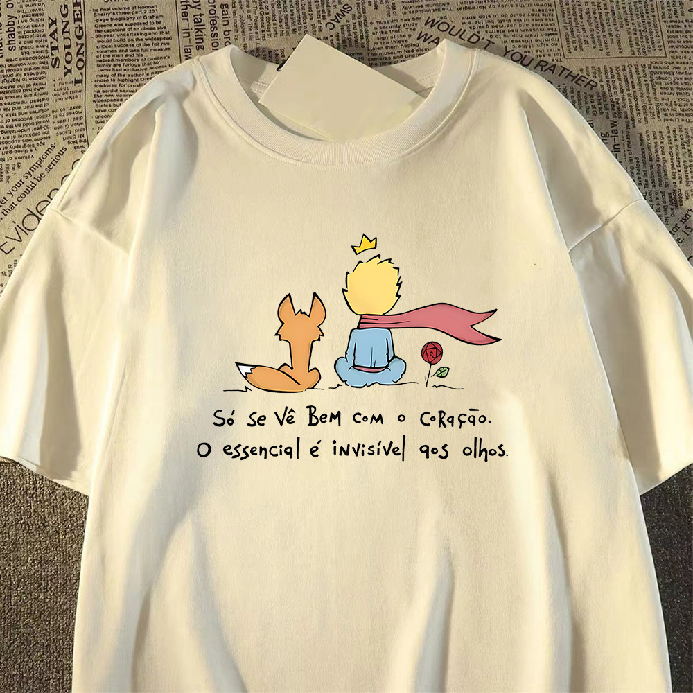 2026 Camiseta Estampa Menino Princípe Fox Rosa Flor T-shirt Unissex Streetwear Envio Imediato