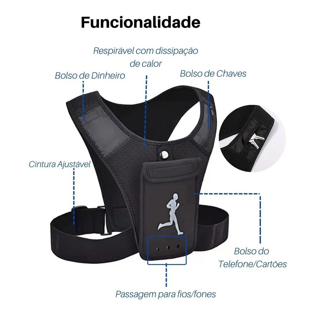 Colete de Corrida Reflexivo com Bolso para Celular Chaves Cinto Esportivo para Corrida e Atividades ao Ar Livre em Oferta na Shopee