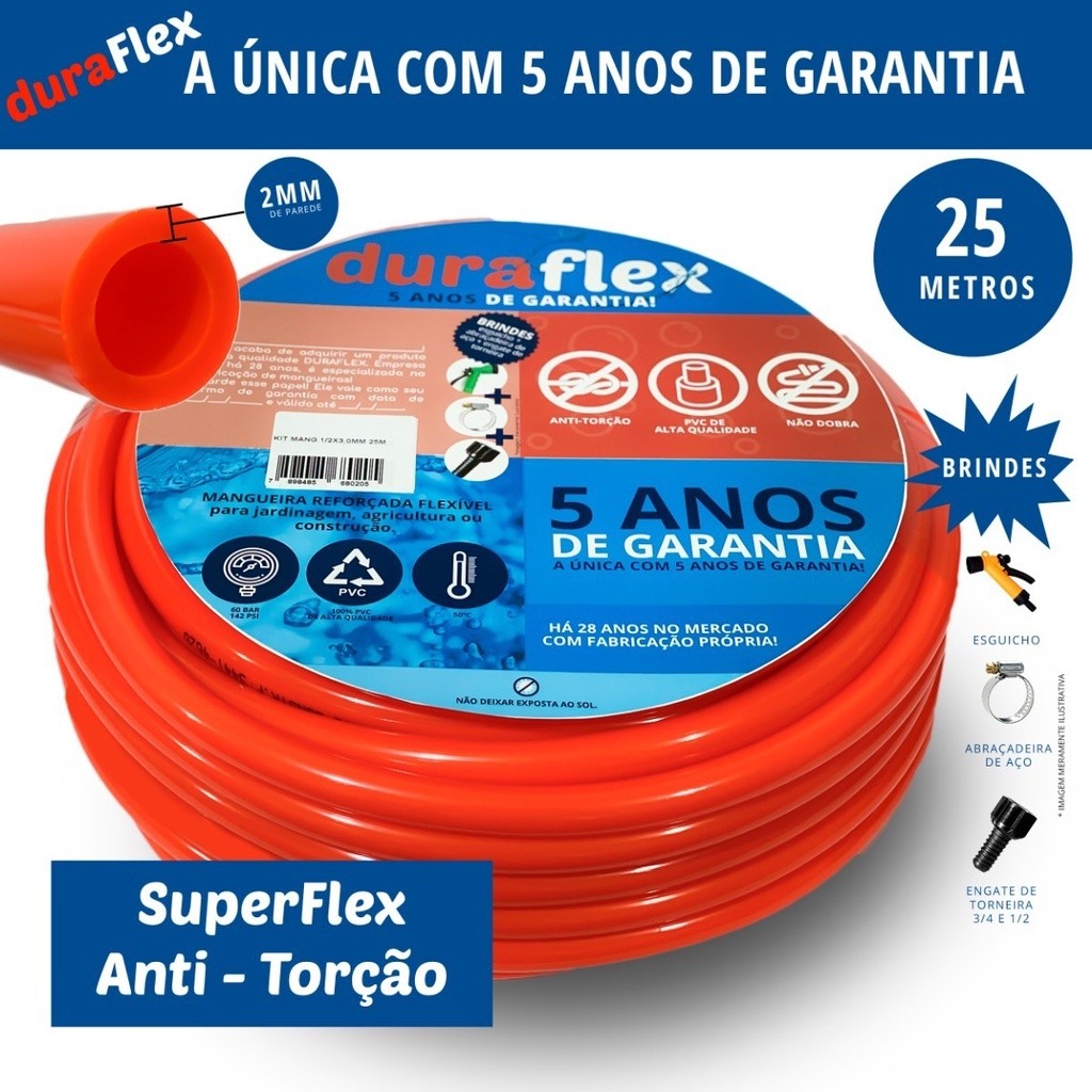 Mangueira de Jardim/Casa Flexível Reforçada 25mts Profissional