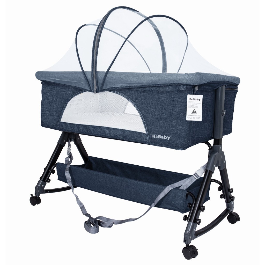 Berço Portátil Moises Co-bed Até 15kg C/ Balanço Mosquiteiro e Cesto Luna Azul - KaBaby
