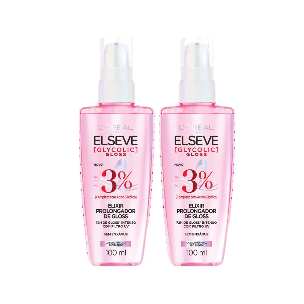 Kit 2 Sérum Elseve Glycolic Gloss L'oréal Paris Elixir Prolongador de Gloss 100ml