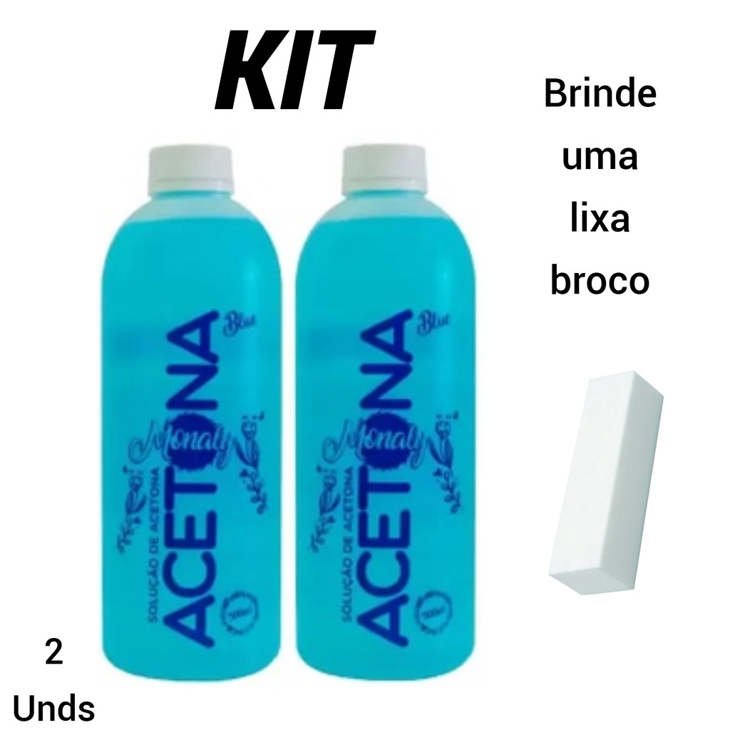 Kit De Acetona Monaly C/2 Unidades + Brinde 1 Lixa Polidora Bloco em Oferta na Shopee
