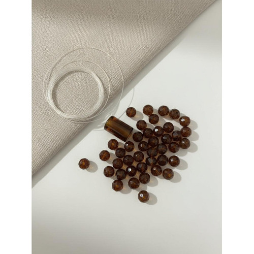 Guia Xangô - Kit 200 Contas Marrom Cristal 8mm + Firma/linha Marrom