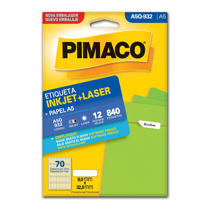 Etiqueta inkjet/laser A5Q932 com 12 folhas Pimaco