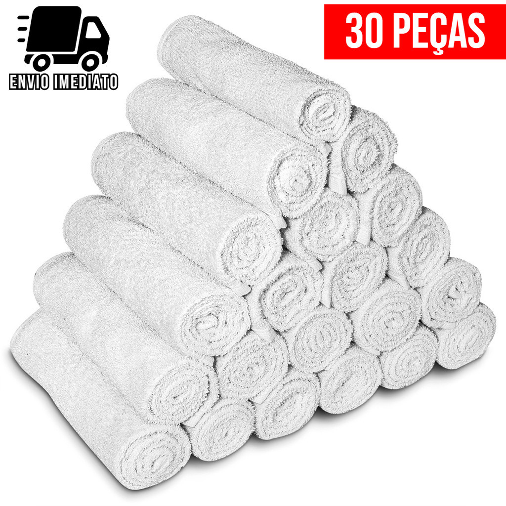 Kit 30 Toalha de Rosto Branca para Salão Profissional Atacado Cabeleireiro Barbearia Algodão HS