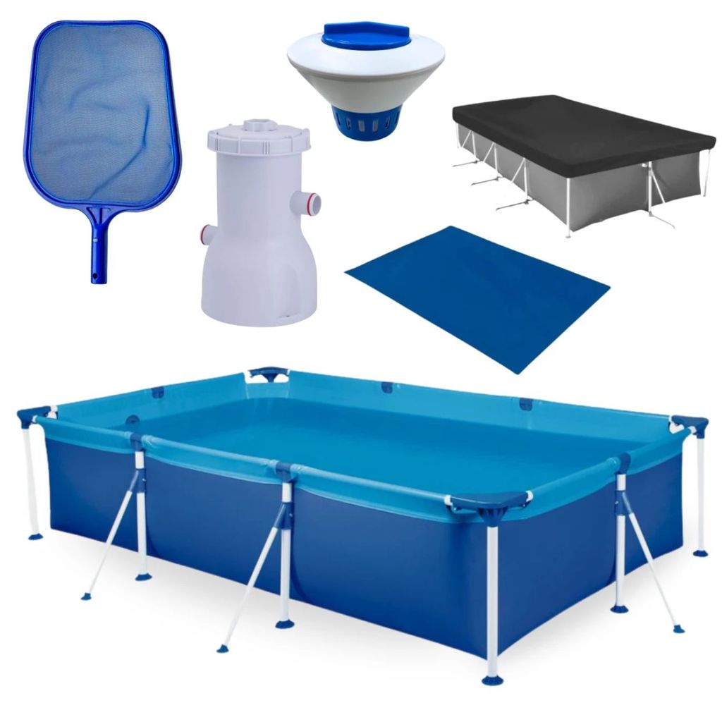 Kit Piscina 3700 Litros em Aço + Clorador + Peneira + Bomba Filtrante Mor 220v + Capa e Forro