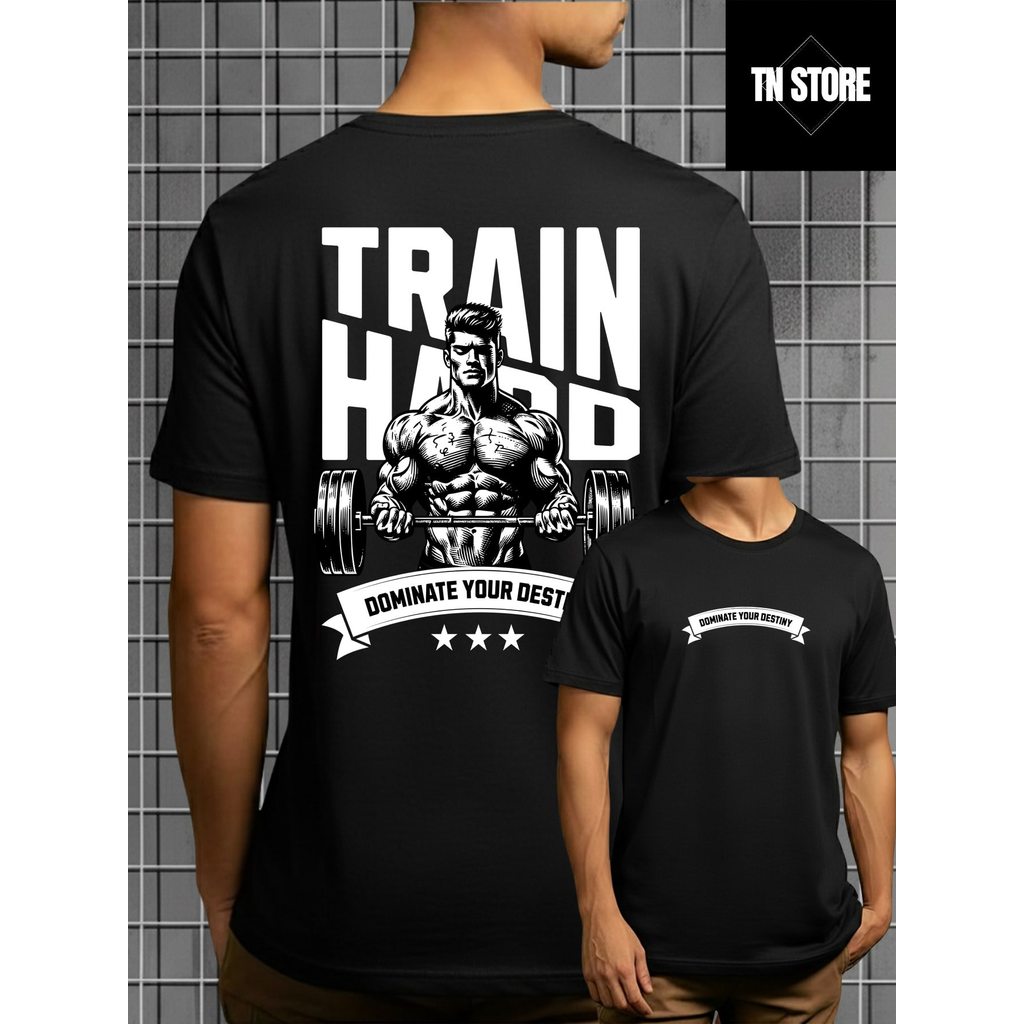 Camiseta Train Hard Academia Gym Musculação Fitness Camisa Blusa Unissex Masculino Feminino 100% Algodão Plus Size
